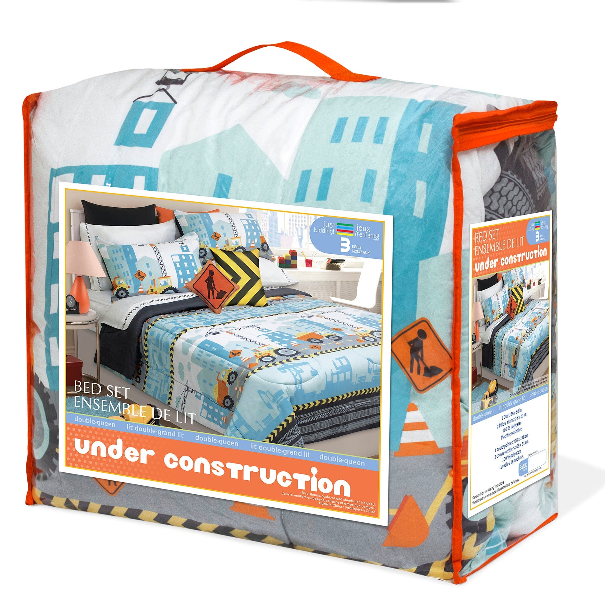 Comforter 3 Piece Set Microfiber Double/Queen Under Construction - DecoElegance - Bedding Comforter Set