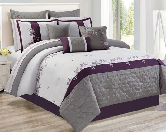 Comforter 7 Piece Adina Set Double Plum - DecoElegance - Bedding Comforter Set