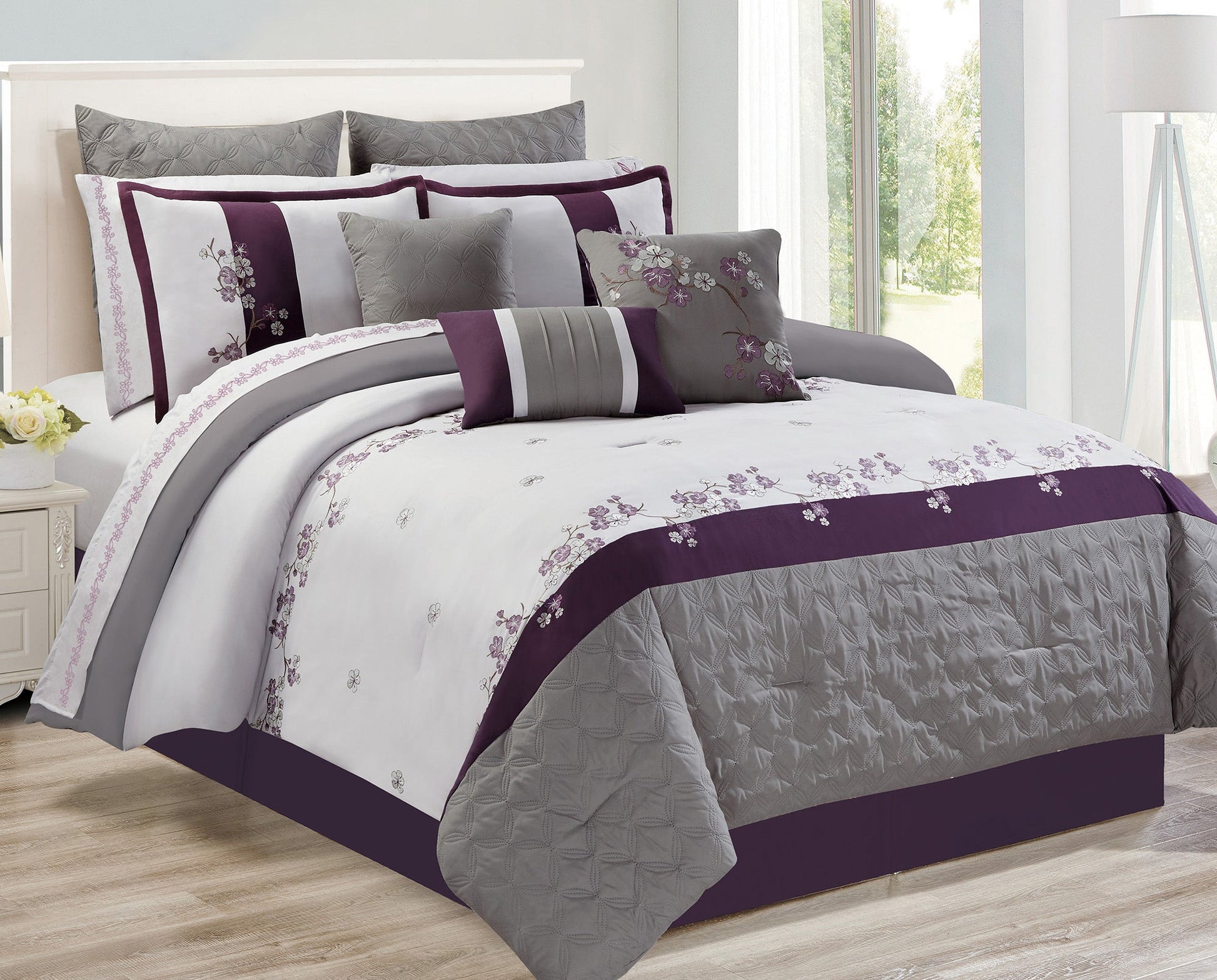 Comforter 7 Piece Adina Set King Plum - DecoElegance - Bedding Comforter Set
