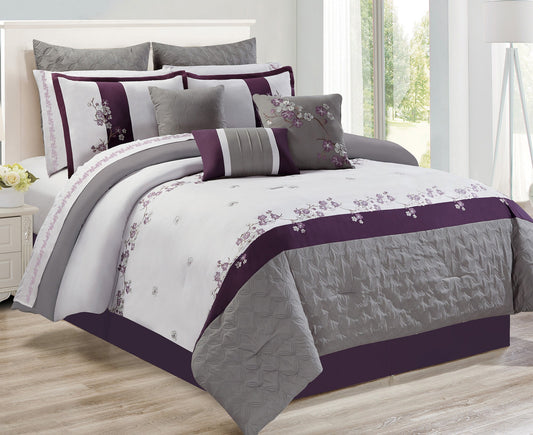 Comforter 7 Piece Adina Set Queen Plum - DecoElegance - Bedding Comforter Set