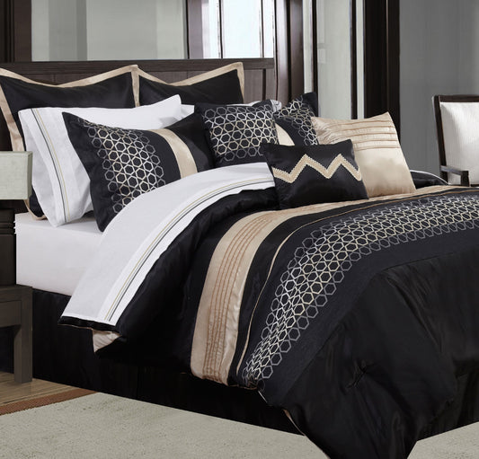 Comforter 7 Piece Set Cavali King Black - DecoElegance - Bedding Comforter Set