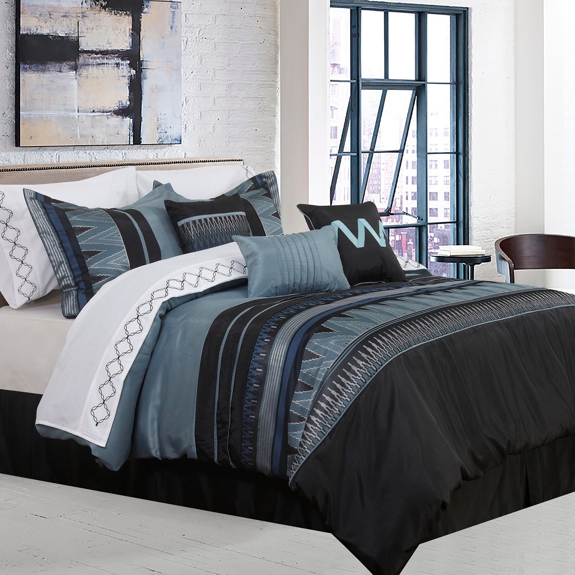 Comforter 7 Piece Set Vanguard King Black - DecoElegance - Bedding Comforter Set
