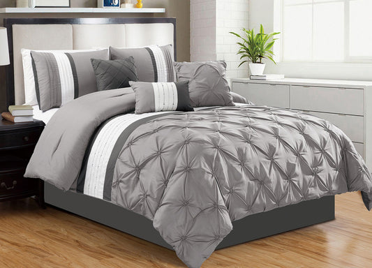Comforter 7 Piece Trousseau Set King Grey - DecoElegance - Bedding Comforter Set