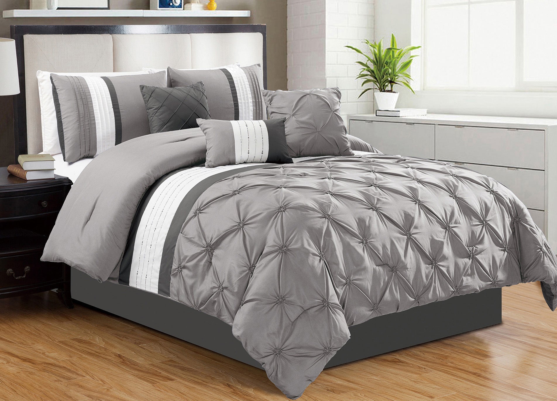Comforter 7 Piece Trousseau Set Queen Grey - DecoElegance - Bedding Comforter Set
