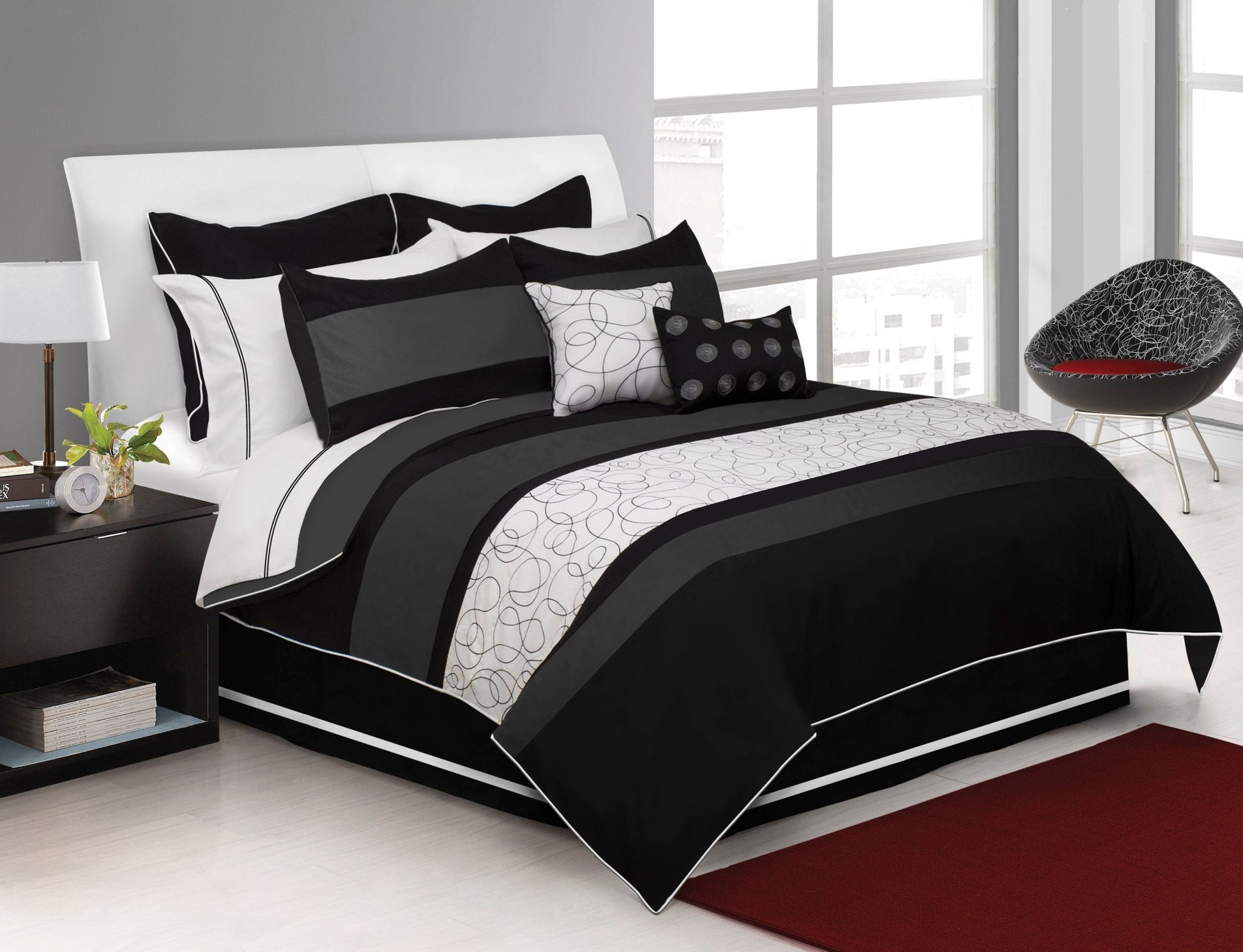Comforter 8Pcs Neptune Queen Black - DecoElegance - Bedding Comforter Set