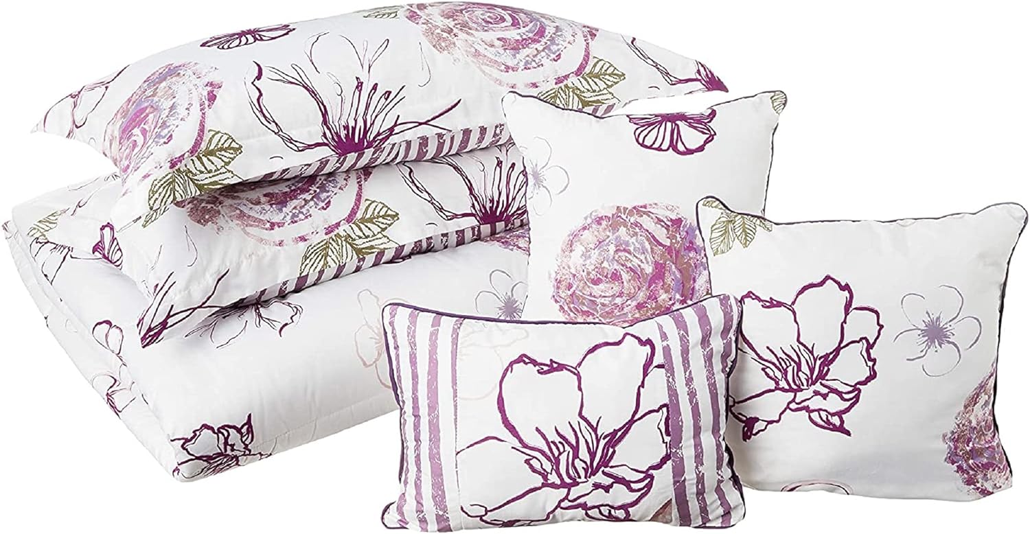 Comforter Angelica 5 Piece Twin Purple - DecoElegance - Bedding Comforter Set