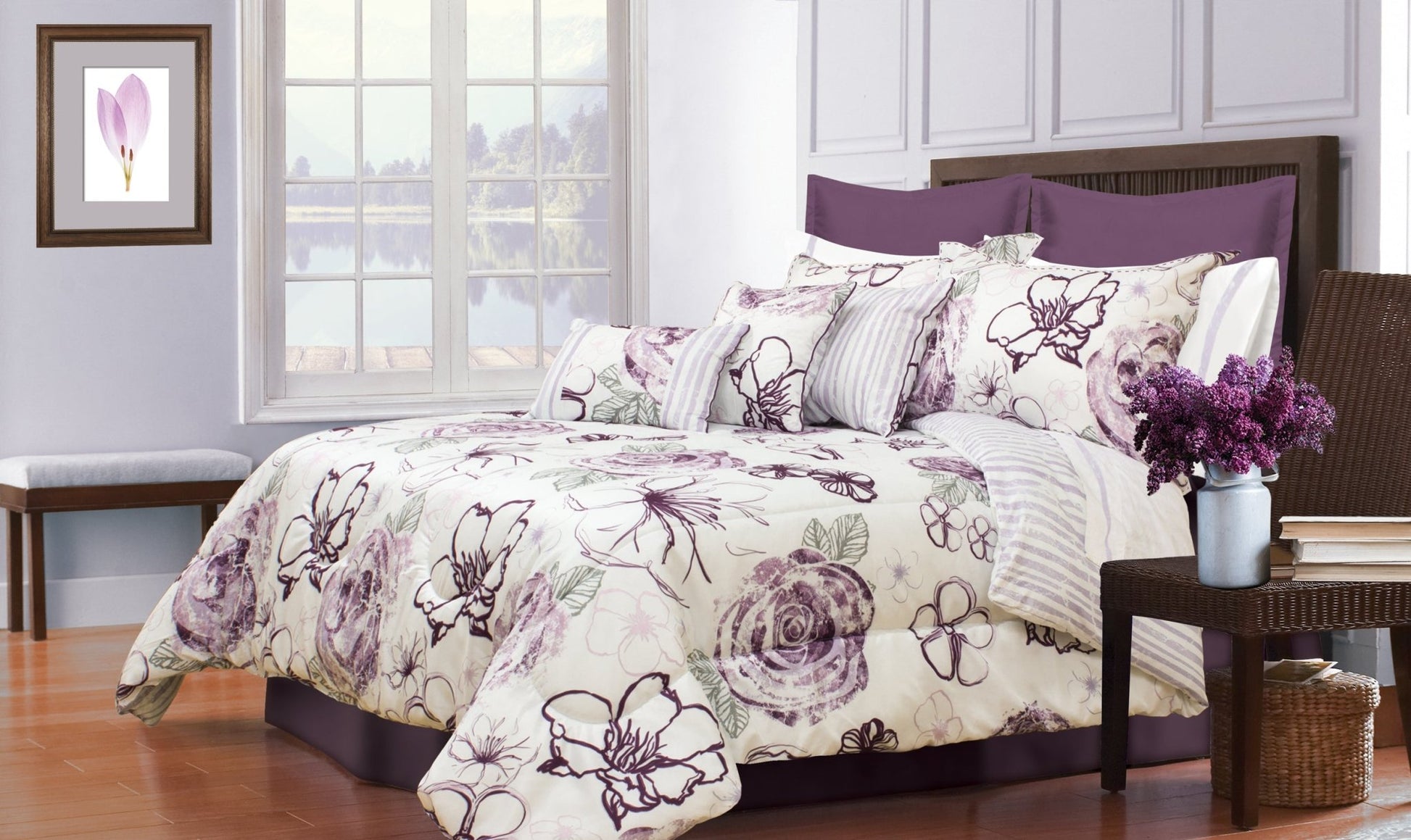 Comforter Angelica 7 Piece Queen Purple - DecoElegance - Bedding Comforter Set