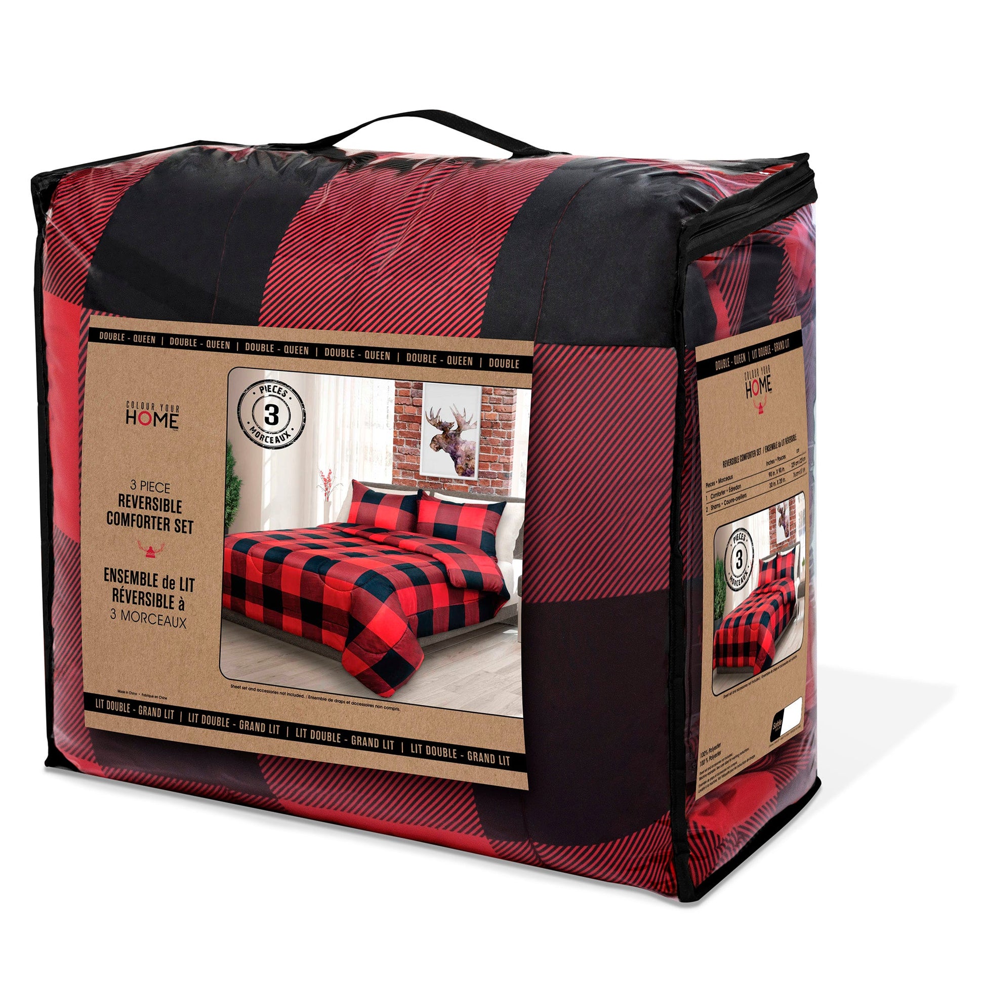 Comforter Bedding Set 2 Piece Buffalo Plaid Red/Black, Twin - DecoElegance - Bedding Comforter Set