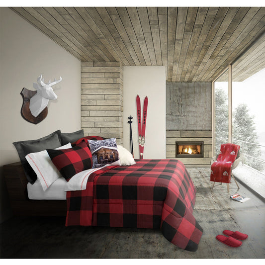 Comforter Bedding Set 3 Piece Reversible King Buffalo Plaid Red/Black -Cabin - DecoElegance - Bedding Comforter Set