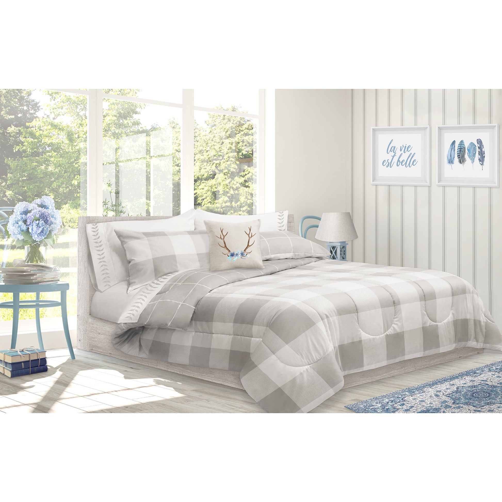 Comforter Bedding Set 3 Pieces Woven 90X90 Grey Check - DecoElegance - Bedding Comforter Set