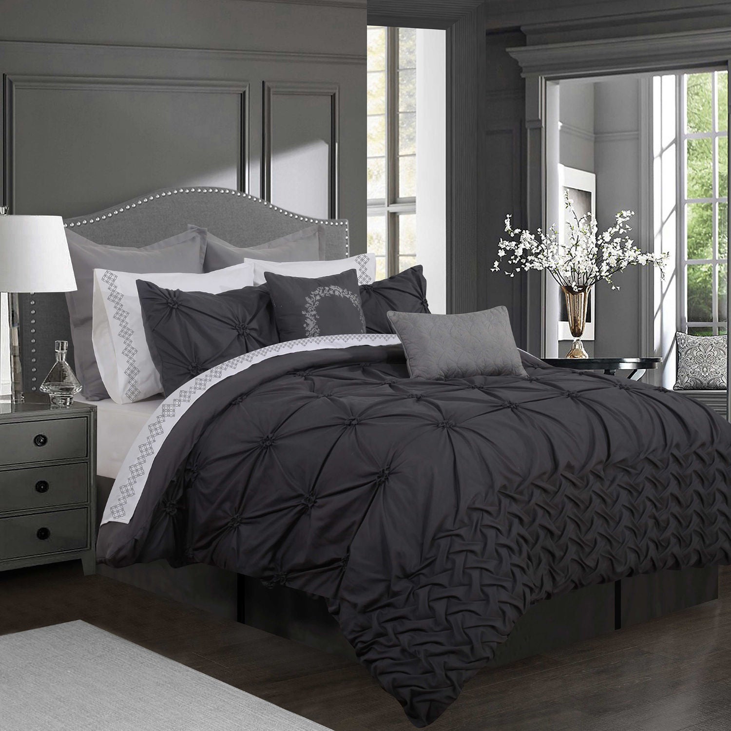 Comforter Bedding Set Manoir 6Pc Queen Charcoal - DecoElegance - Bedding Comforter Set