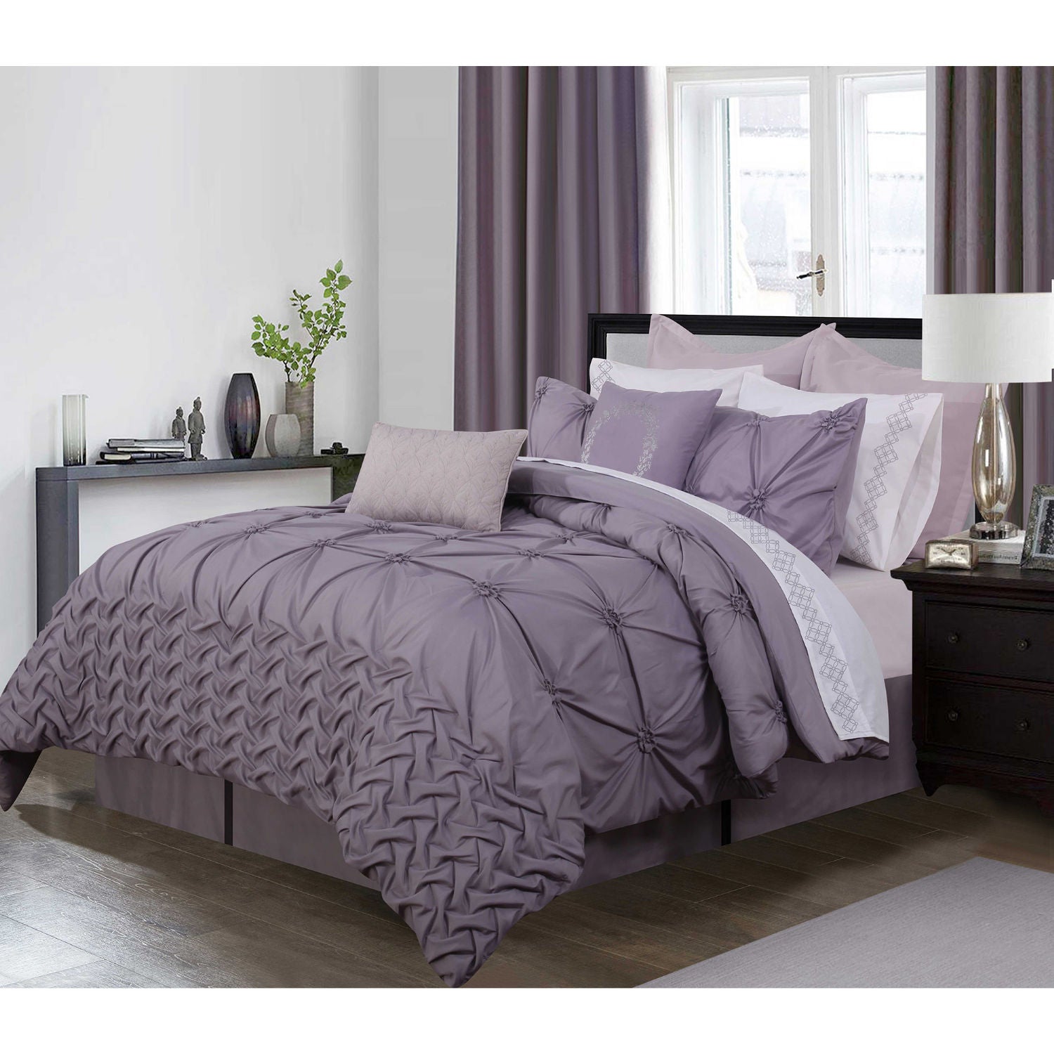 Comforter Bedding Set Manoir 6Pc Queen Plum - DecoElegance - Bedding Comforter Set