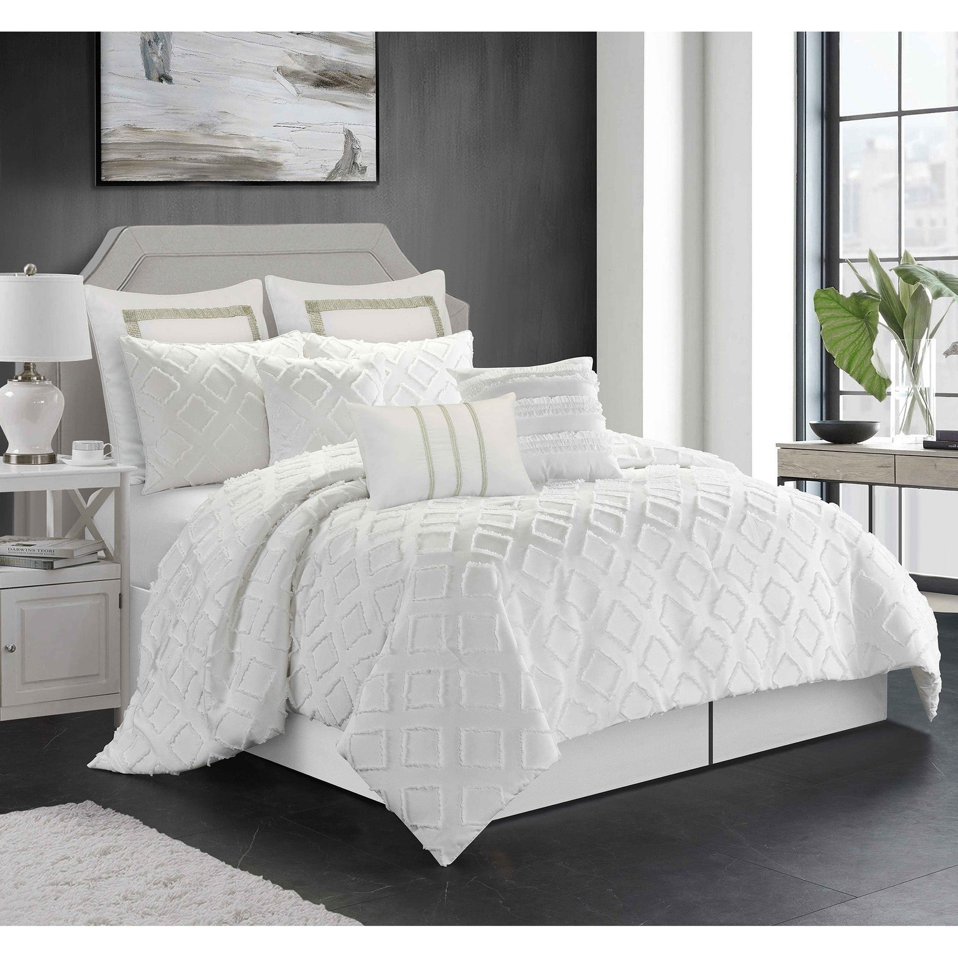 Comforter Marysa 7 Piece King White - DecoElegance - Bedding Comforter Set