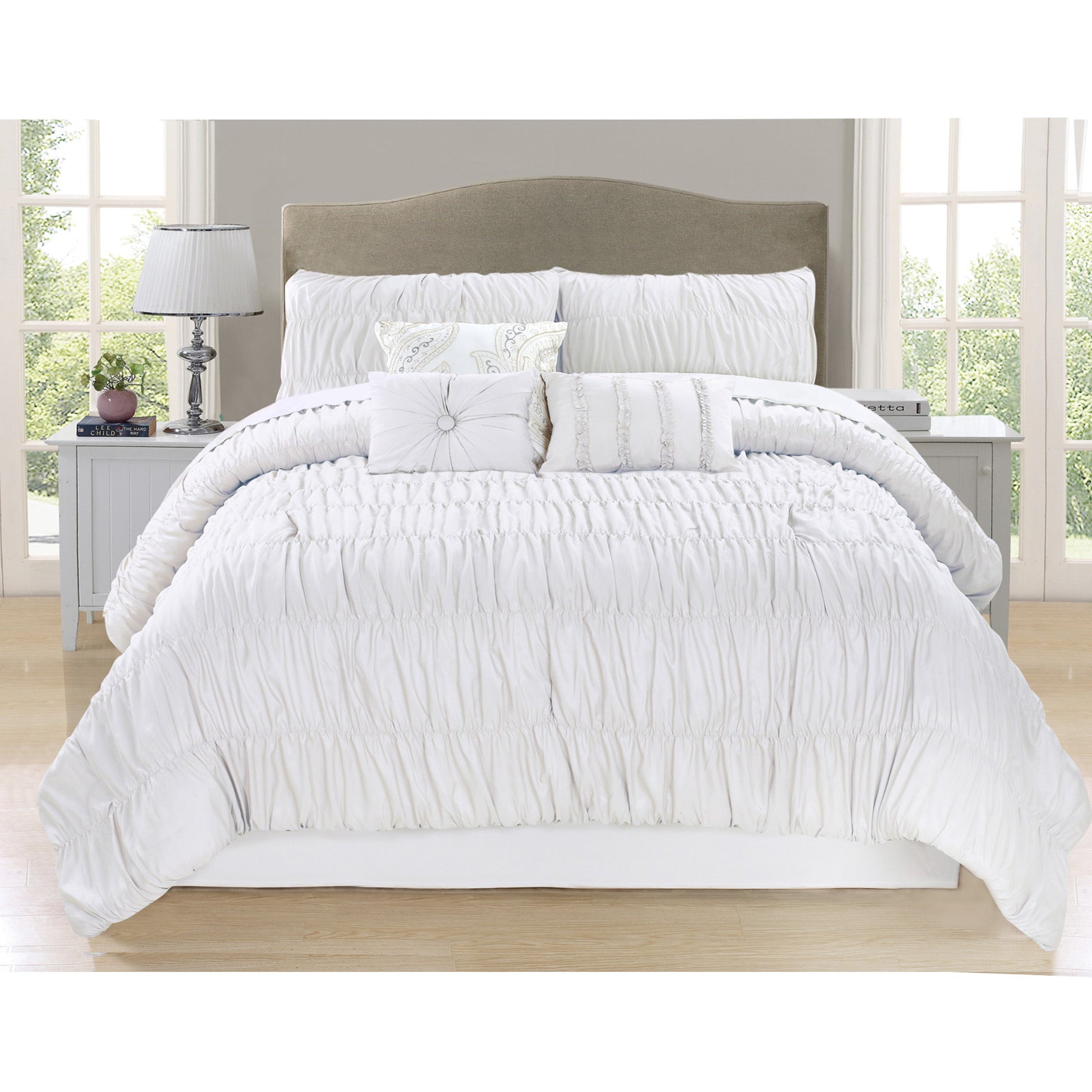 Comforter Marysa 7 Piece King White - DecoElegance - Bedding Comforter Set