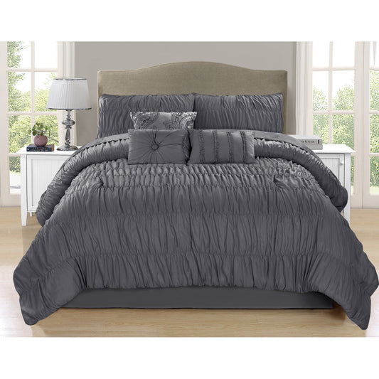 Comforter Paris 7 Piece King Charcoal - DecoElegance - Bedding Comforter Set