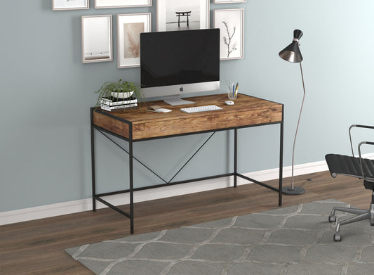 Computer Gaming Desk Brown Reclaimed Wood 2 Drawers Black Metal - DecoElegance - Desk