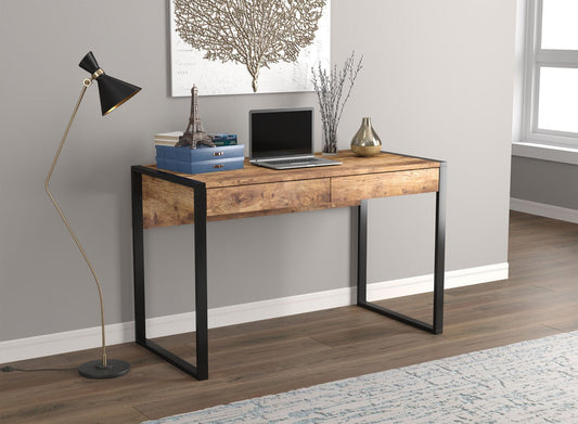 Computer Gaming Desk Brown Reclaimed Wood 2 Drawers Black Metal - DecoElegance - Desk