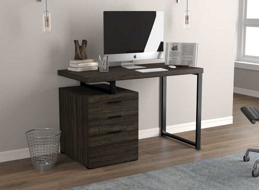 Computer Gaming Desk Dark Grey 3 Drawers Black Metal - DecoElegance - Desk