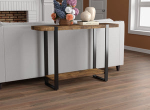 Console Sofa Table Brown Reclaimed Wood 1 Shelf Black Metal Base - DecoElegance - Sofa Console Table