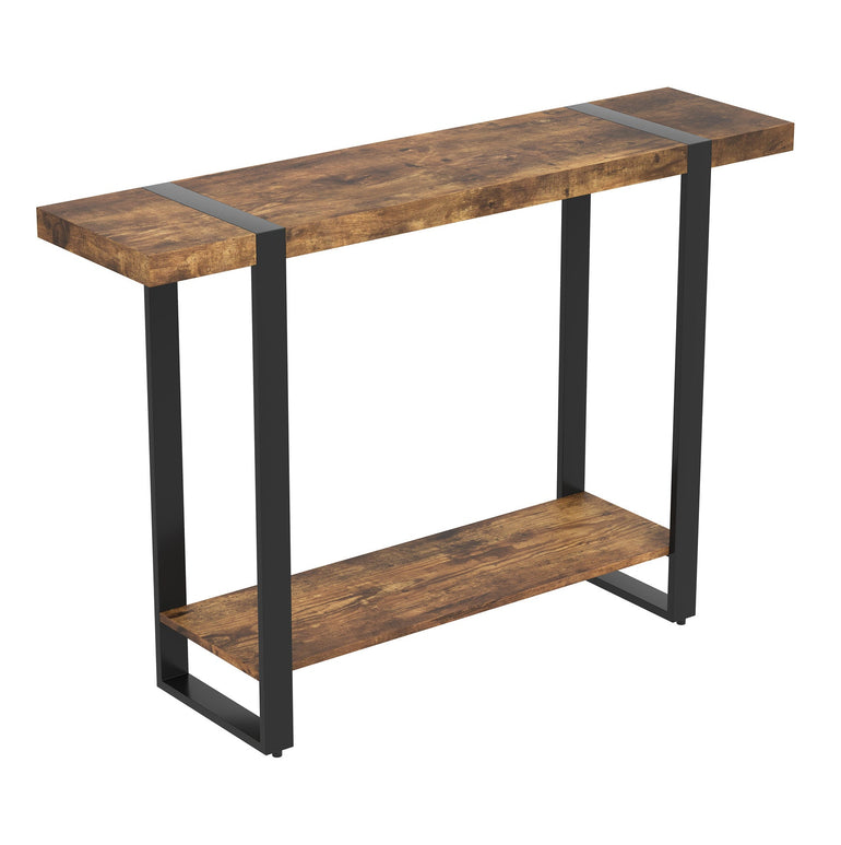 Console Sofa Table Brown Reclaimed Wood 1 Shelf Black Metal Base - DecoElegance - Sofa Console Table