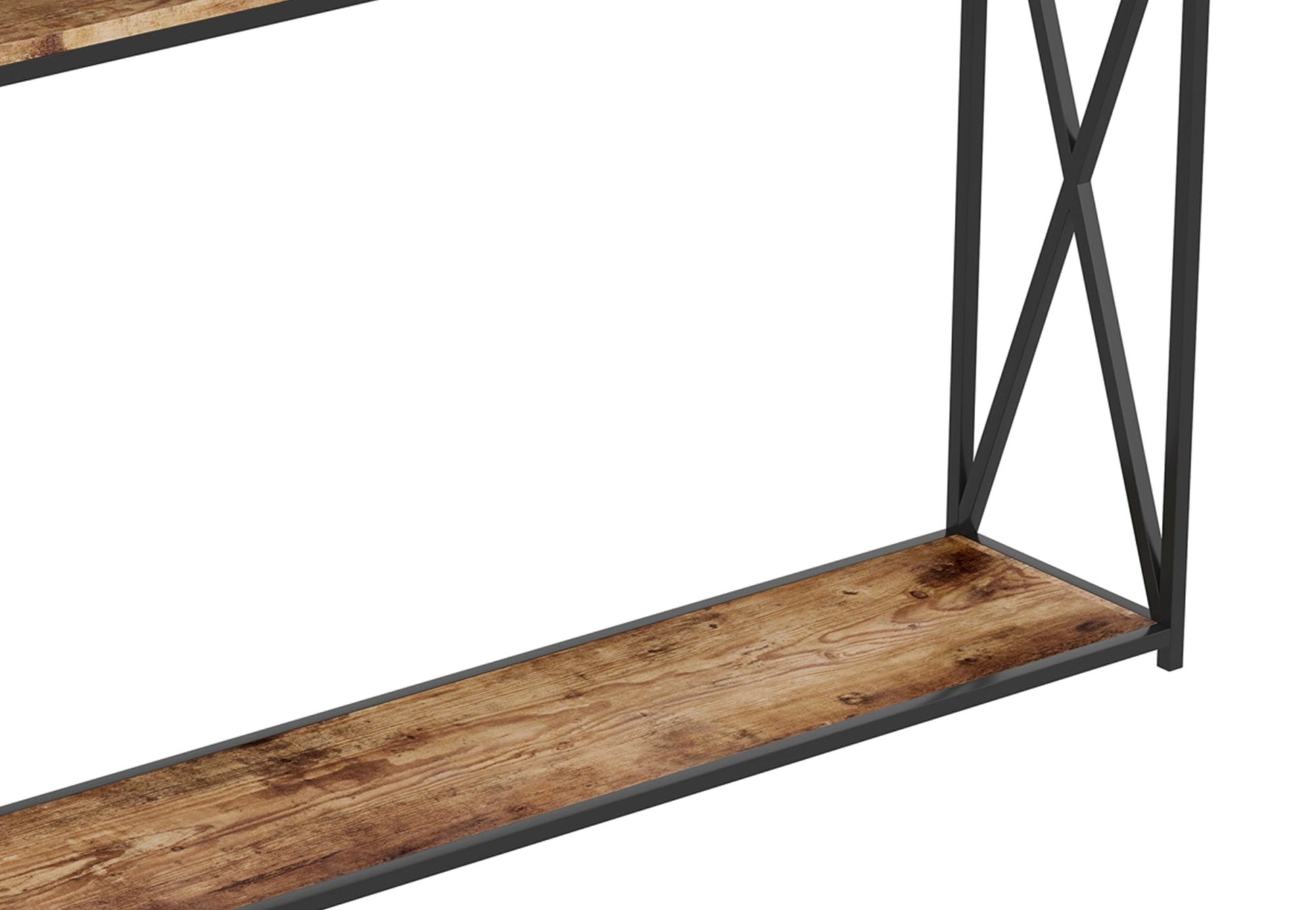 Console Sofa Table Brown Reclaimed Wood Look 2 Open Shelves Black Metal - DecoElegance - Sofa Console Table