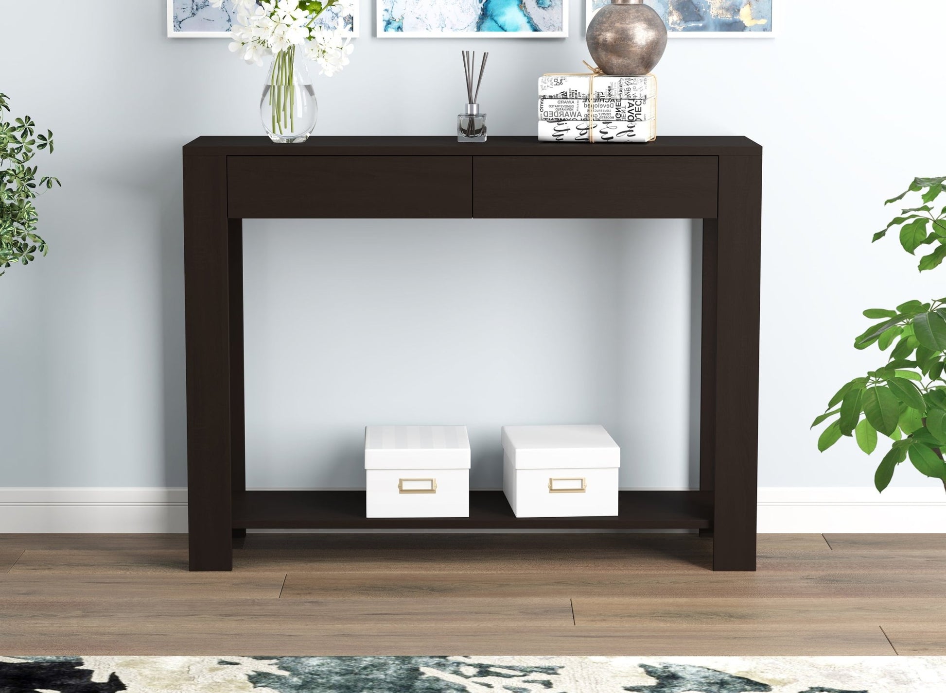 Console Sofa Table Cappuccino 2 Drawers 1 Shelf - DecoElegance - Sofa Console Table