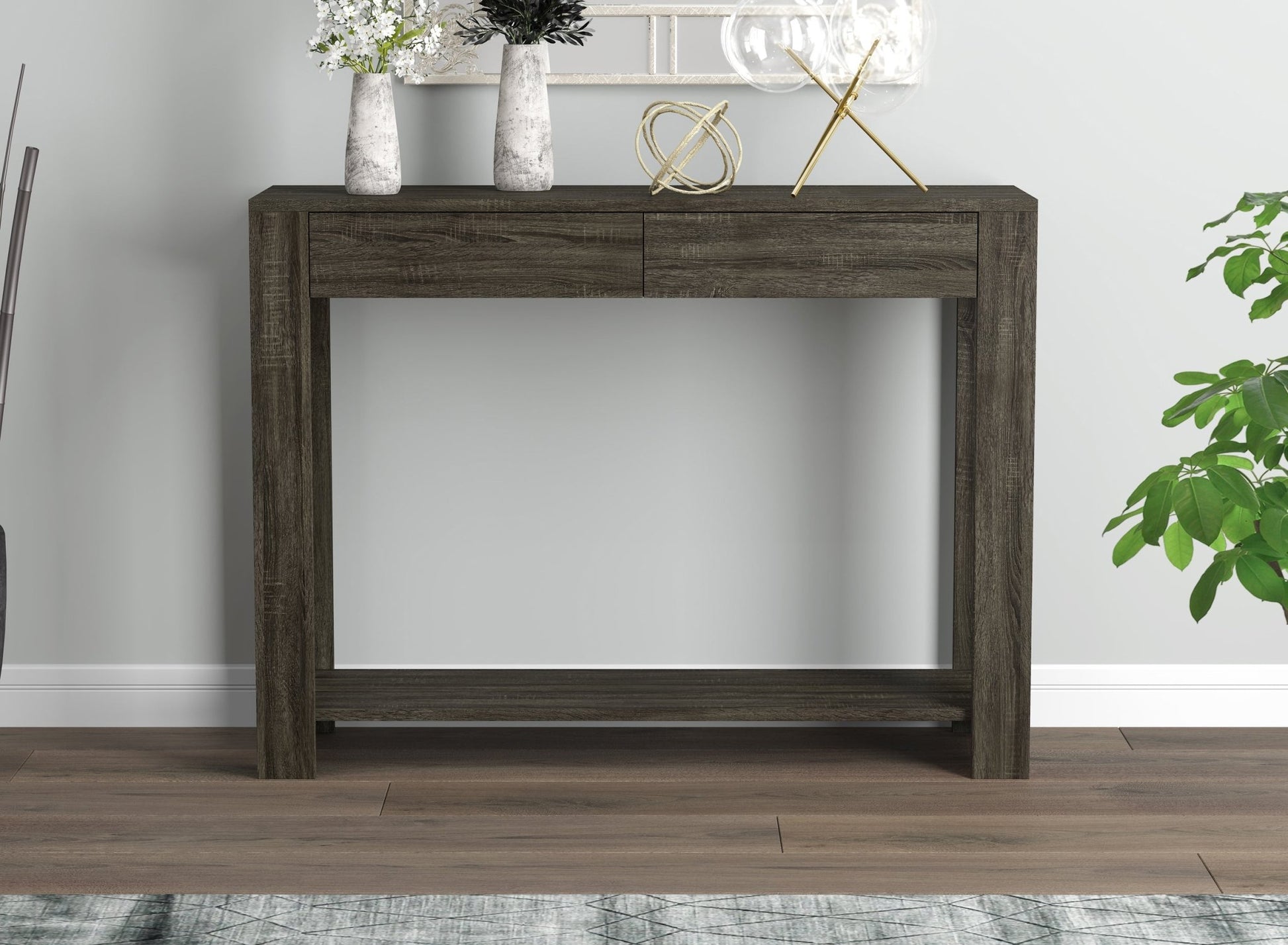 Console Sofa Table Dark Grey Wood Look 2 Drawers 1 Shelf - DecoElegance - Sofa Console Table