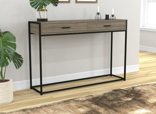 Console Sofa Table Dark Taupe 2 Drawers Black Metal Frame - DecoElegance - Sofa Console Table