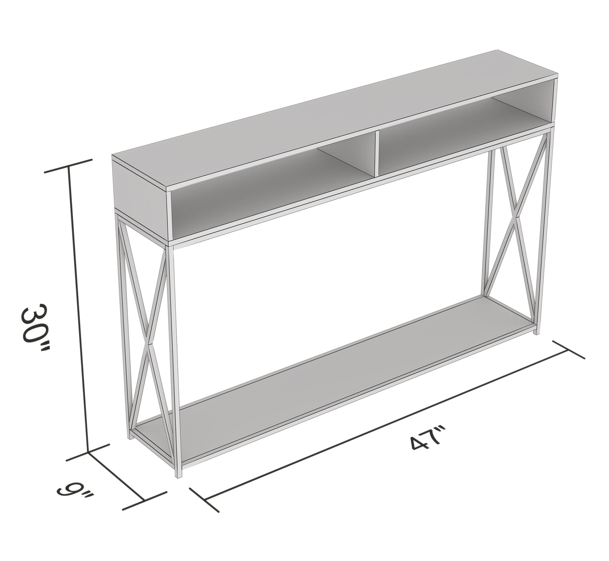 Console Sofa Table Dark Taupe 2 Open Shelves Black Metal Frame - DecoElegance - Sofa Console Table