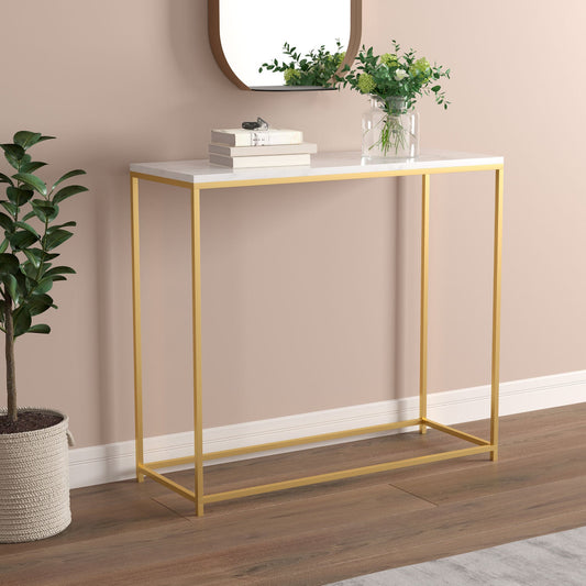 Console Sofa Table Marble Look Gold Metal Frame - DecoElegance - Sofa Console Table