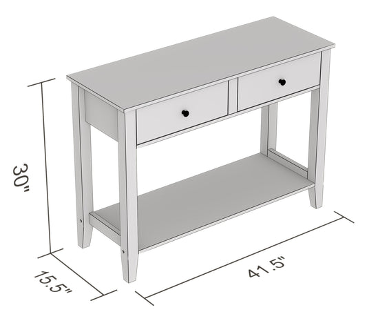 Console Sofa Table White 2 Drawers 1 Shelf Silver Metal Handles - DecoElegance - Sofa Console Table