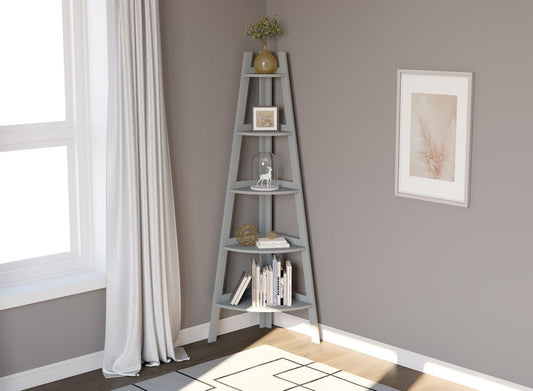 Corner Bookshelf Light Grey 5 Tier With Borders - DecoElegance - Standing Shelf