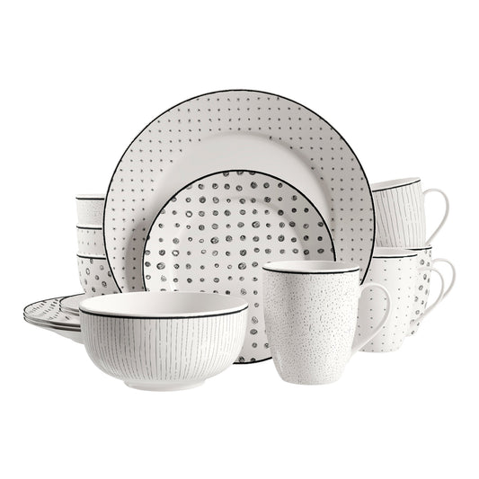 Dinnerware Set 12 Piece Black and White, Service for 4 - DecoElegance - Dinnerware Set