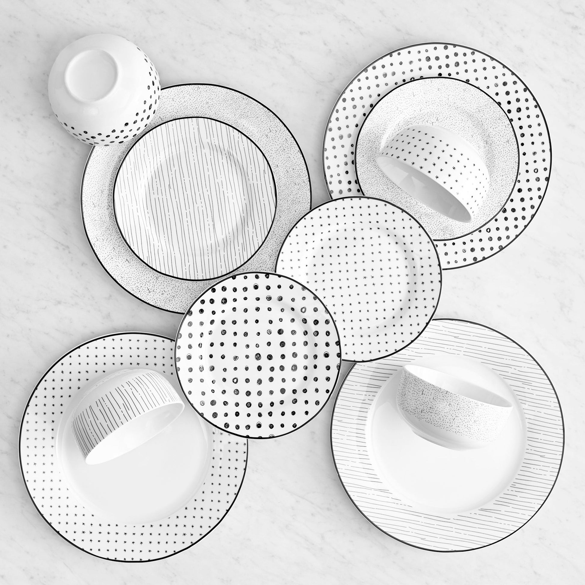 Dinnerware Set 12 Piece Black and White, Service for 4 - DecoElegance - Dinnerware Set