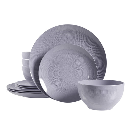 Dinnerware Set 12 Piece Embossed Grey, Service for 4 - DecoElegance - Dinnerware Set