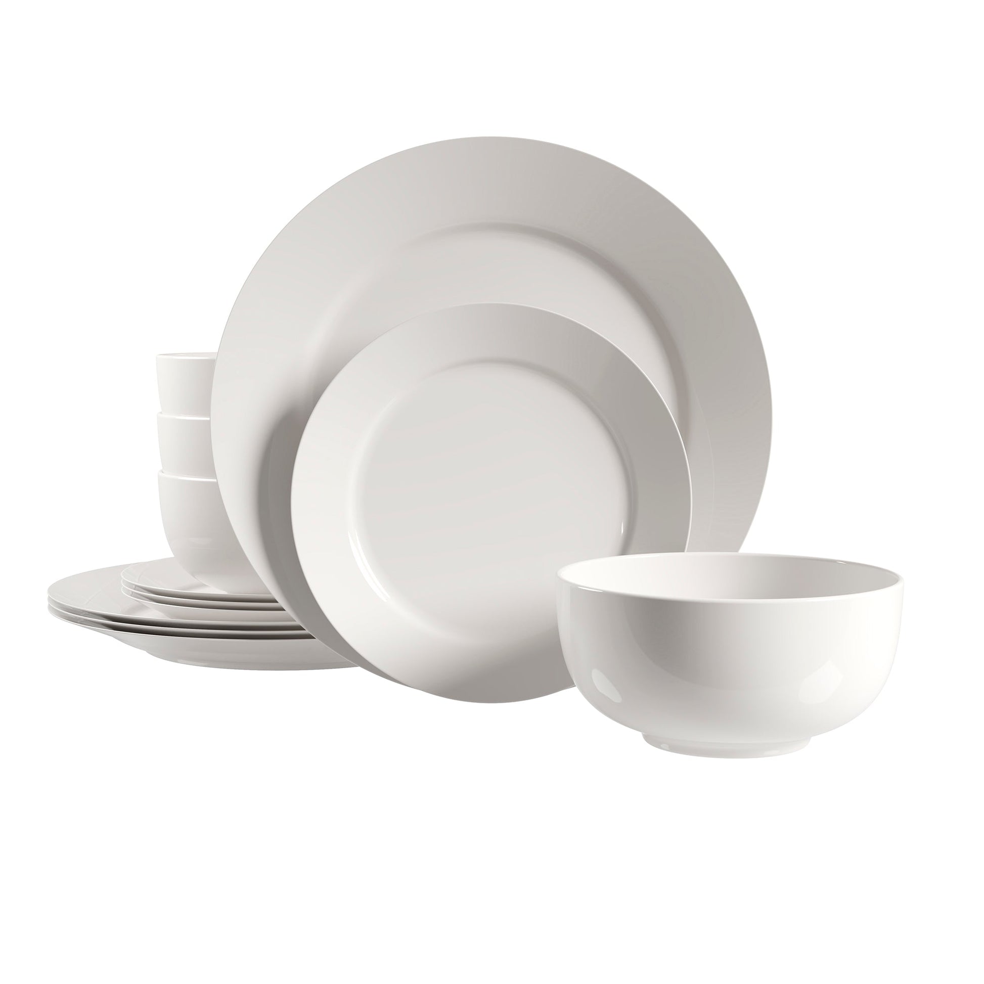 Dinnerware Set 12 Piece Plain White Round Rim, Service for 4 - DecoElegance - Dinnerware Set