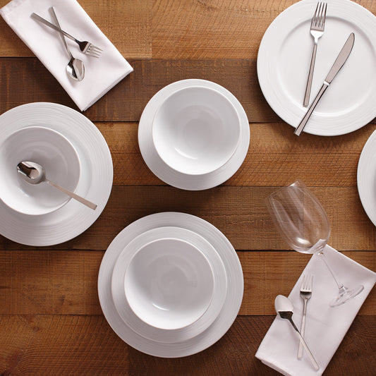 Dinnerware Set 12 Piece Round Rim Embossed Wave, Service for 4 - DecoElegance - Dinnerware Set