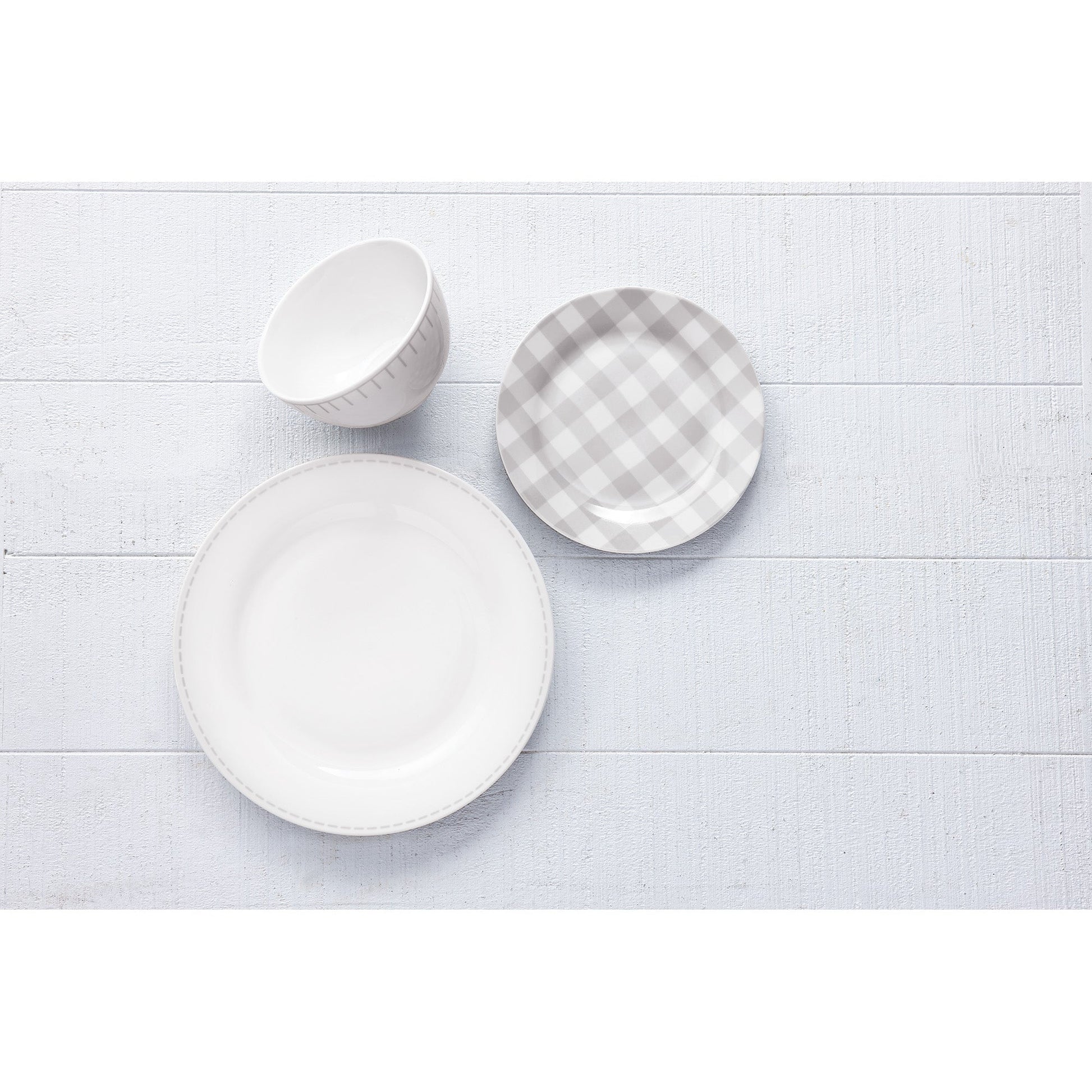 Dinnerware Set 12 Piece Rustic Cottage Grey/White, Service for 4 - DecoElegance - Dinnerware Set