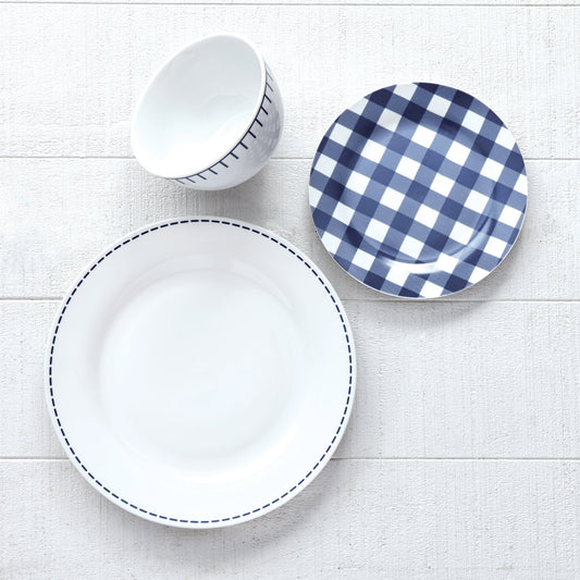 Dinnerware Set 12 Piece Rustic Cottage Navy/White, Service for 4 - DecoElegance - Dinnerware Set