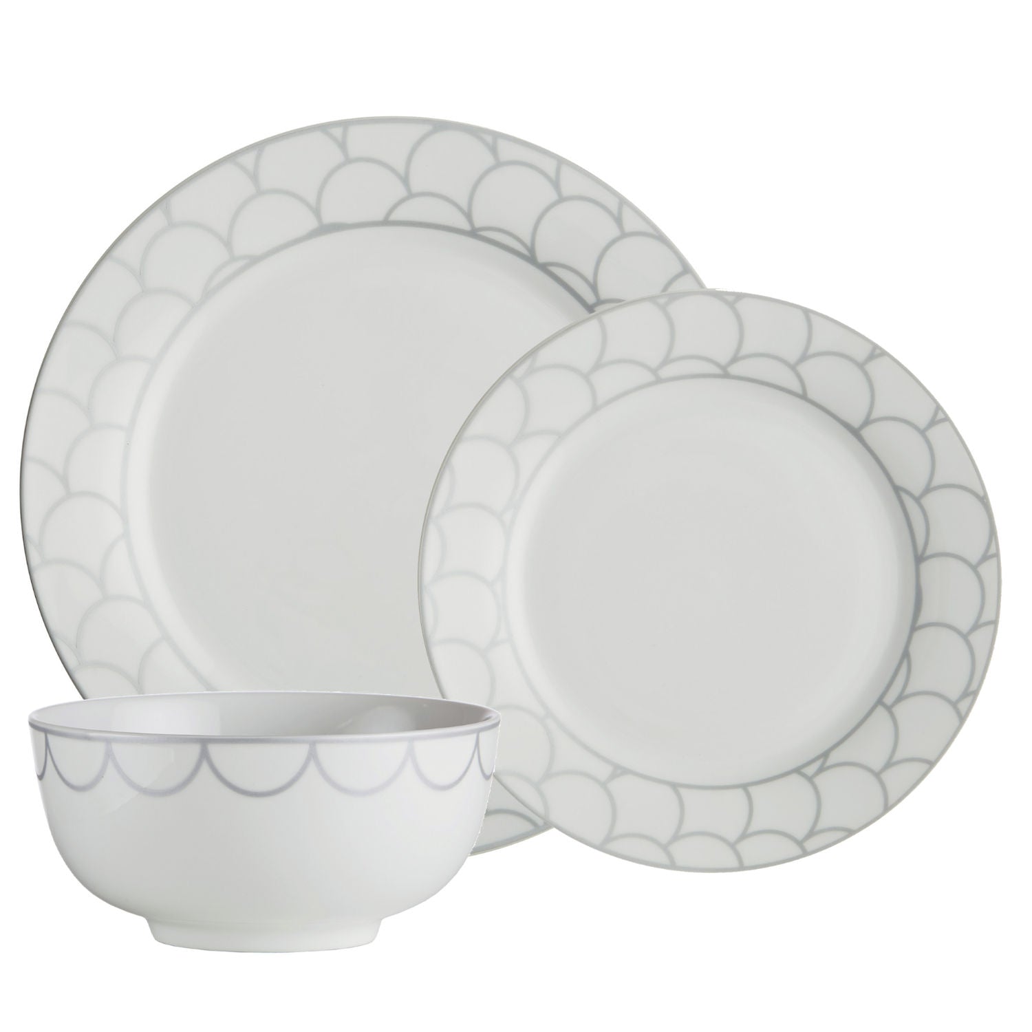 Dinnerware Set 12 Piece Silver Scale, Service for 4 - DecoElegance - Dinnerware Set