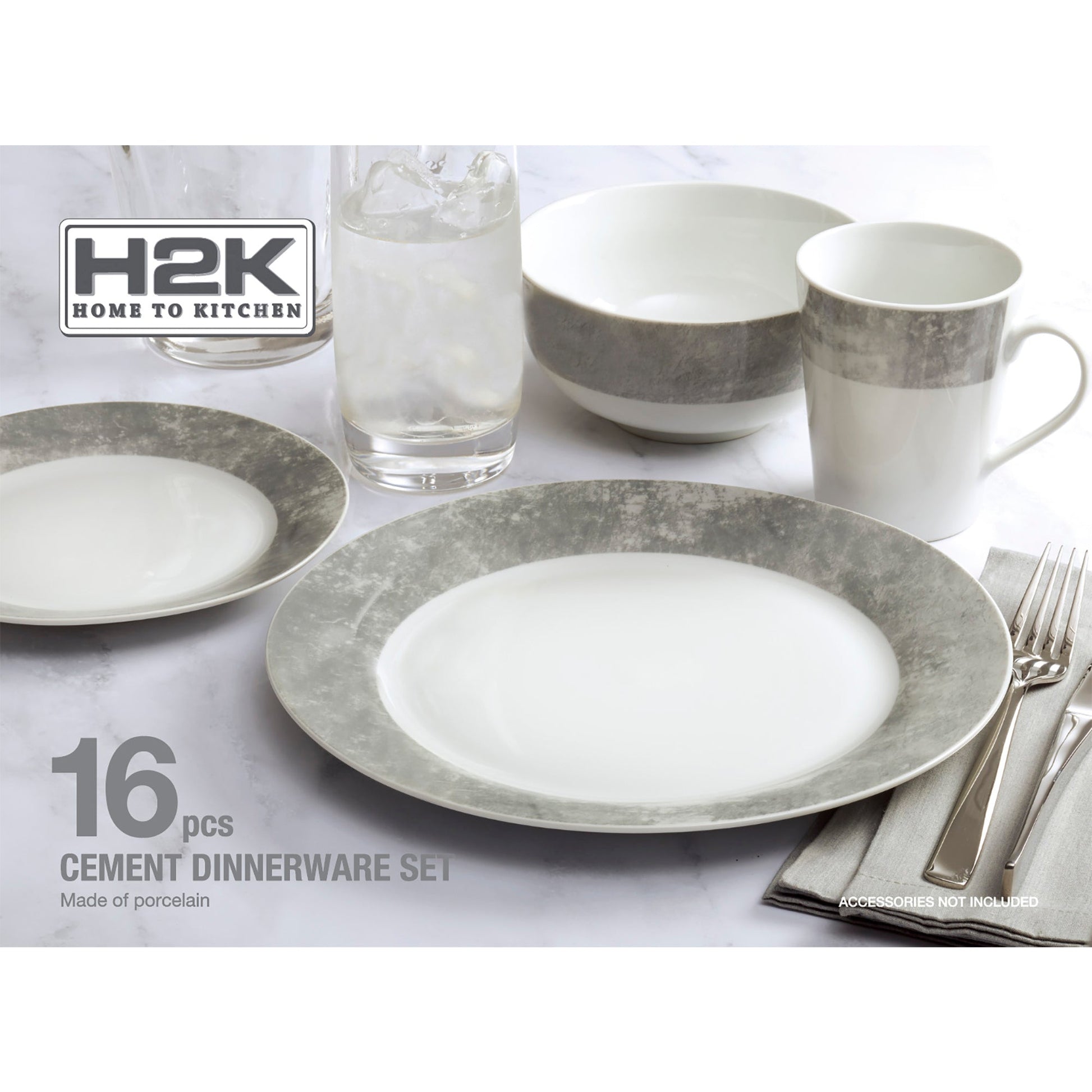 Dinnerware Set 16 Piece Cement Look, Service for 4