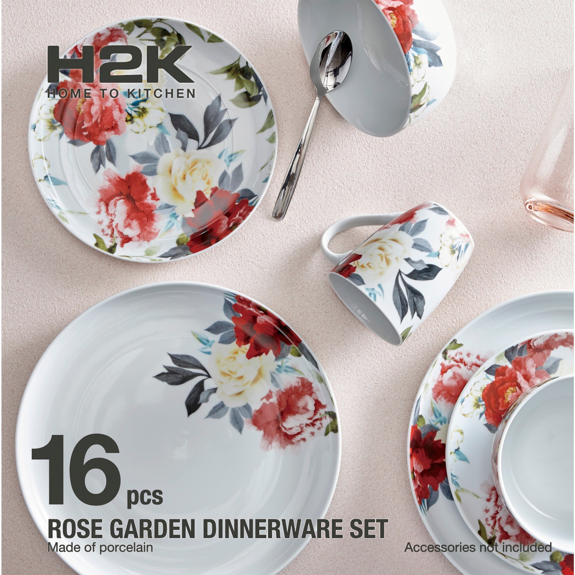 Dinnerware Set 16 Piece Rose Gardens, Service for – DecoElegance