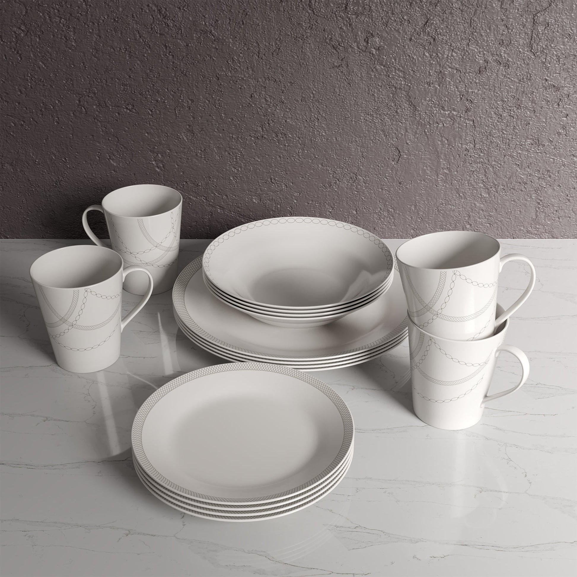 Dinnerware Set 16 Piece Round Rim Infinity, Service for 4 - DecoElegance - Dinnerware Set