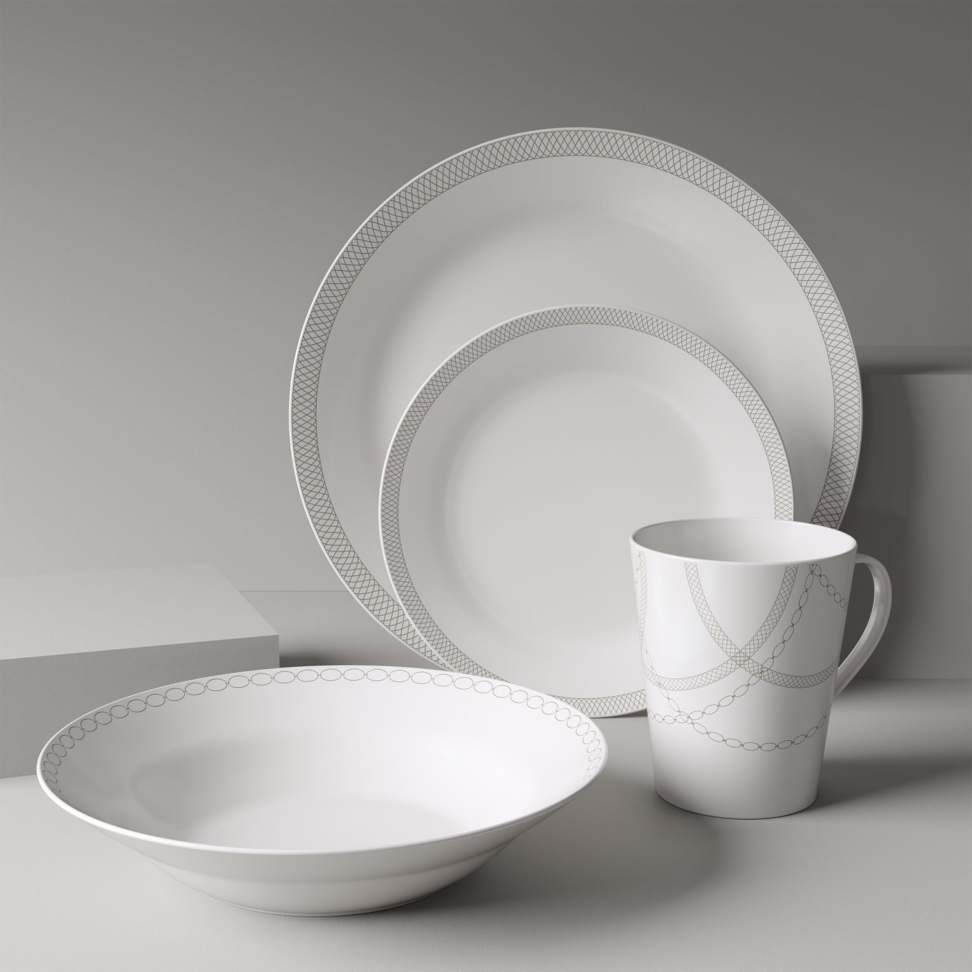 Dinnerware Set 16 Piece Round Rim Infinity, Service for 4 - DecoElegance - Dinnerware Set