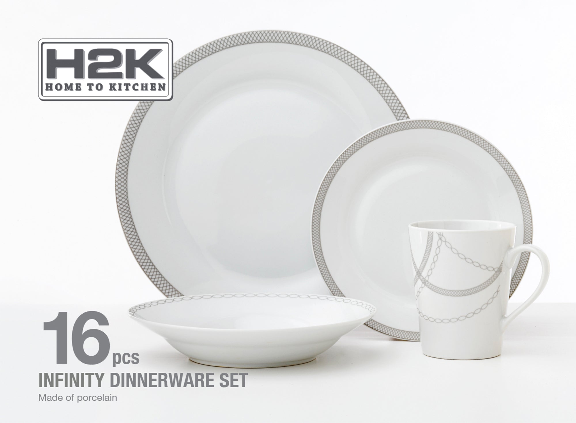 Dinnerware Set 16 Piece Round Rim Infinity, Service for