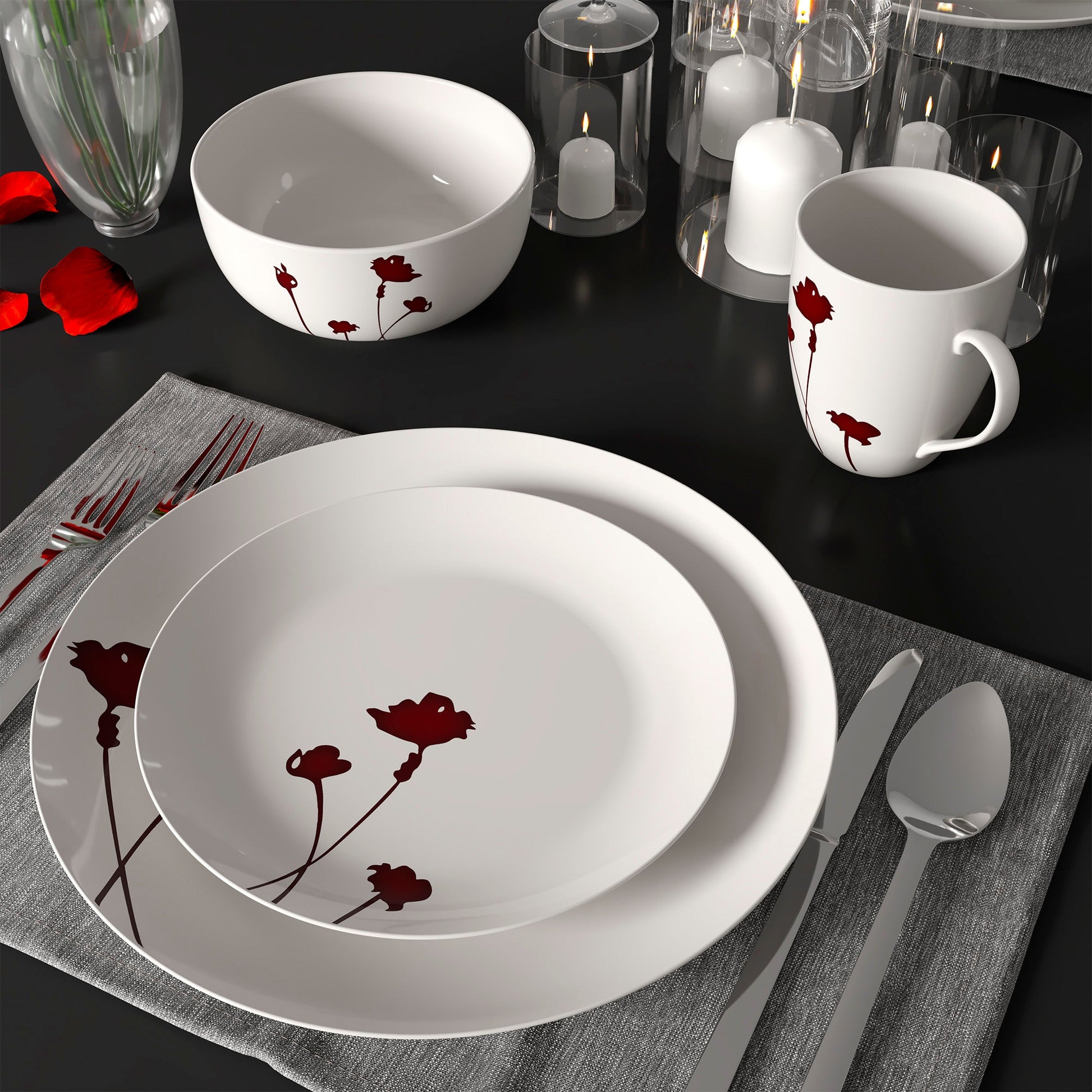 Dinnerware Set 16 Piece Scarlet, Service for 4 - DecoElegance - Dinnerware Set