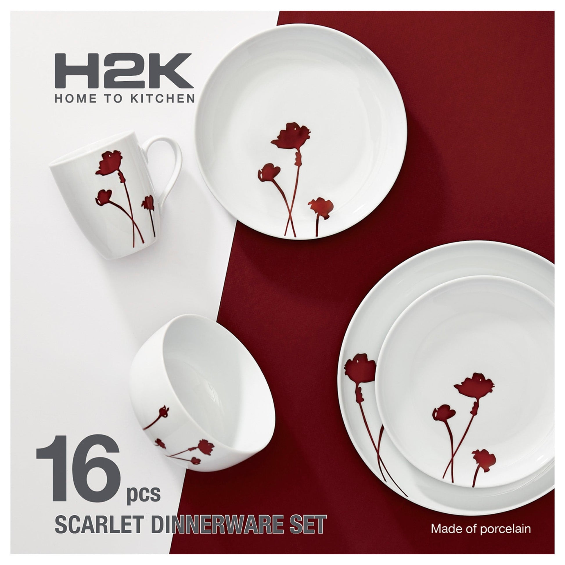 Dinnerware Set 16 Piece Scarlet, Service for 4 - DecoElegance - Dinnerware Set