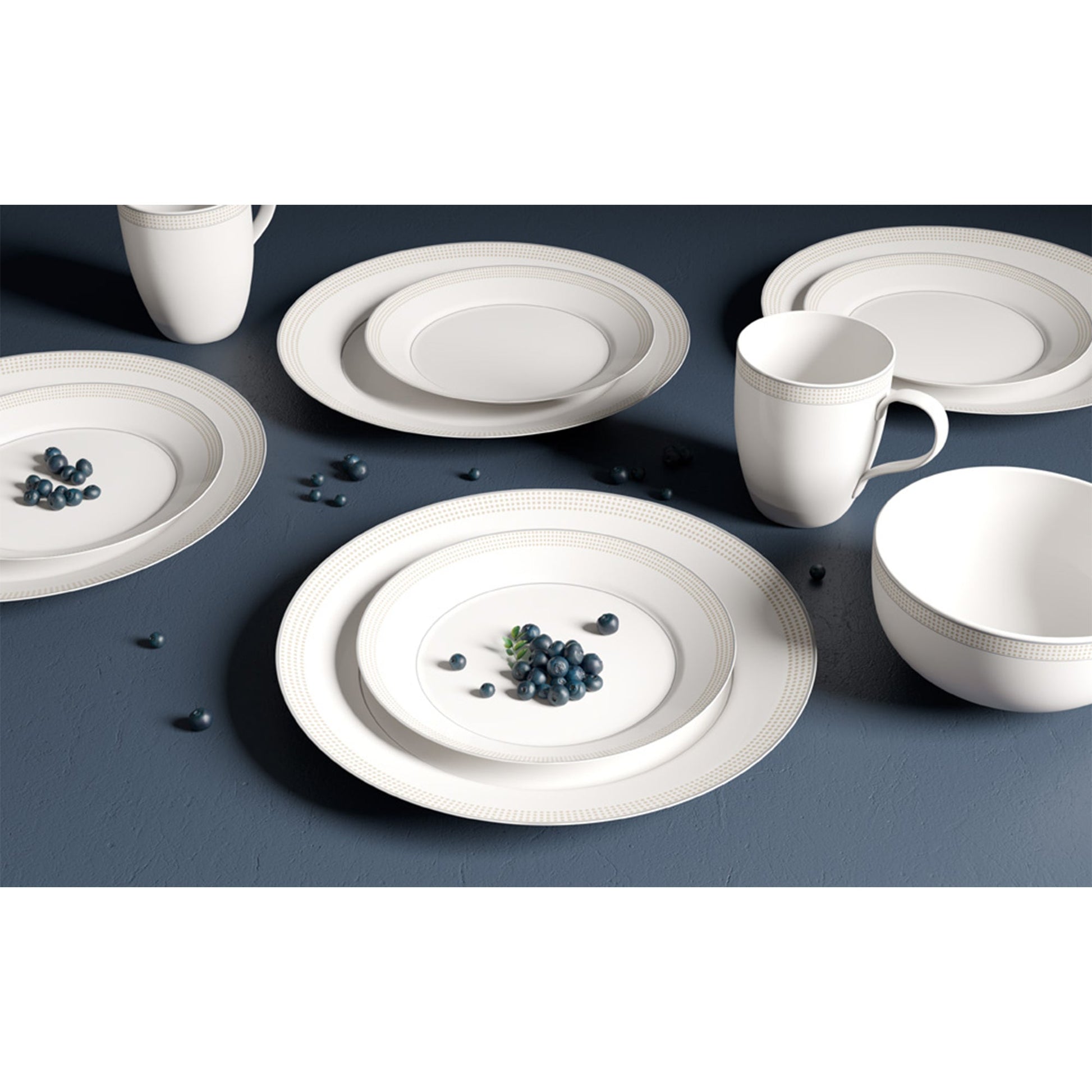Dinnerware Set Round Rim 16 Piece Taupe Dots, Service for 4 - DecoElegance - Dinnerware Set