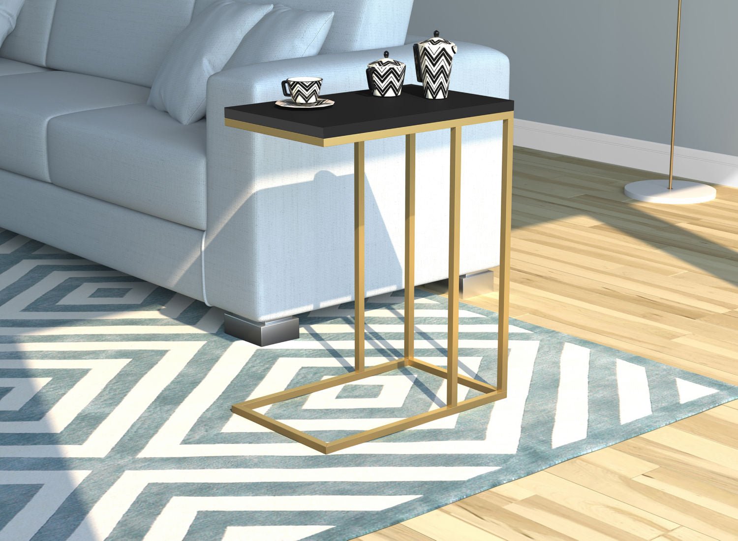 End Accent Table C-Shaped Black Gold Metal - DecoElegance - End Accent Table