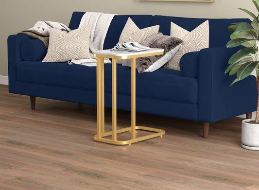 End Accent Table C-Shaped Rounded Marble Gold Metal - DecoElegance - End Accent Table